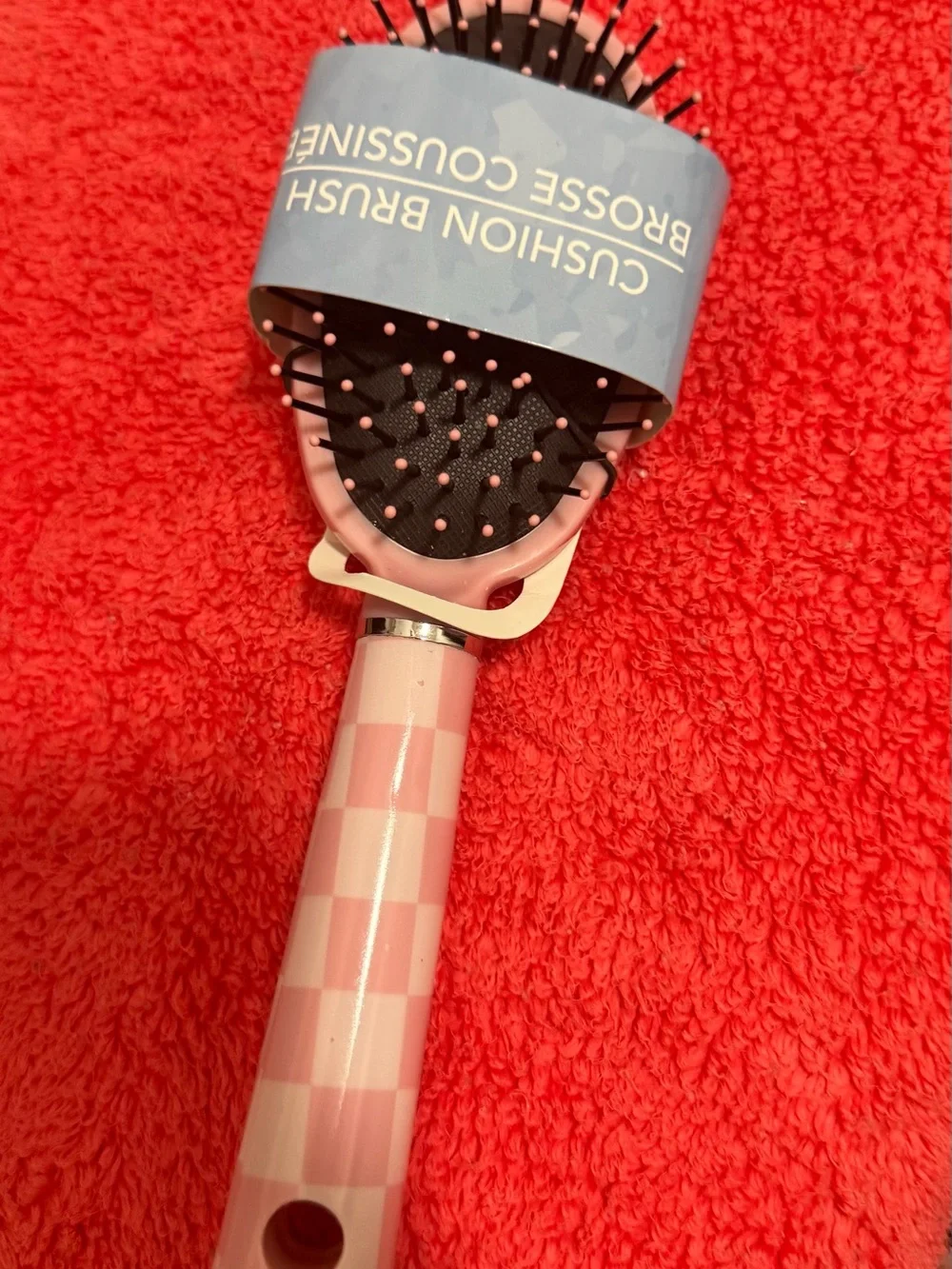 Pink Chequered Cushion Hair Brush - Gentle Detangling